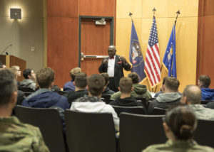 France Davis talking at Hill Air Force Base