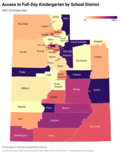 Map of full-day Kindergarten Access in Utah