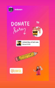 Screenshot of Vickmorr's Stuff the Bus Instagram Fundraiser
